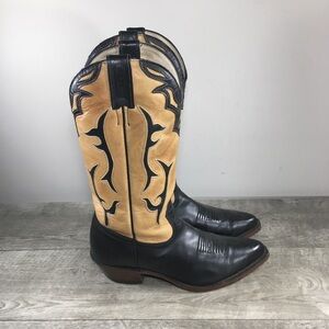 Womens Boulet Leather Cowgirl Western Snip Toe Stacked Heel Boots Size 8 Wide